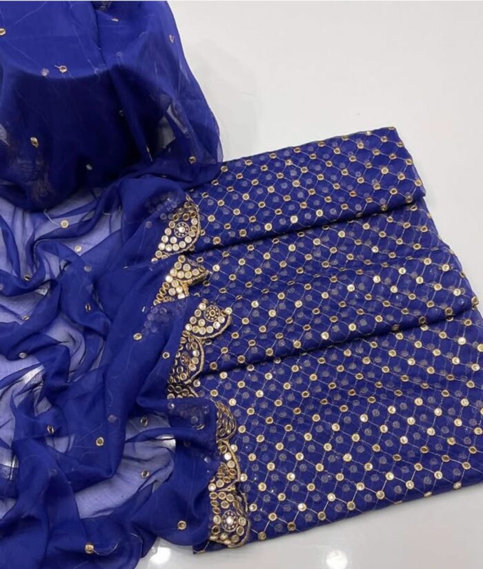 New Heavy Embroidery Full Heavy Jaal 09MM Back front Same With chiffon Cut work Heavy Border Dupatt - Image 7