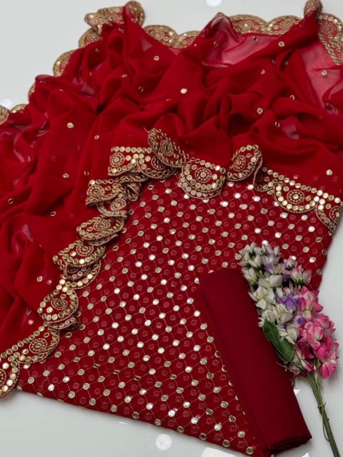 New Heavy Embroidery Full Heavy Jaal 09MM Back front Same With chiffon Cut work Heavy Border Dupatt - Image 4