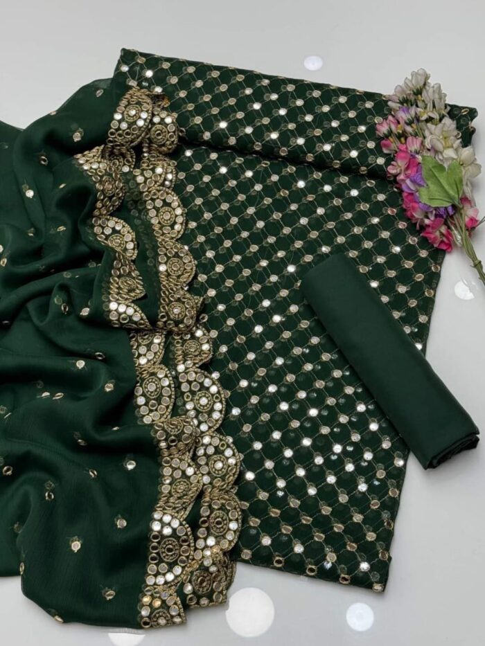 New Heavy Embroidery Full Heavy Jaal 09MM Back front Same With chiffon Cut work Heavy Border Dupatt - Image 2