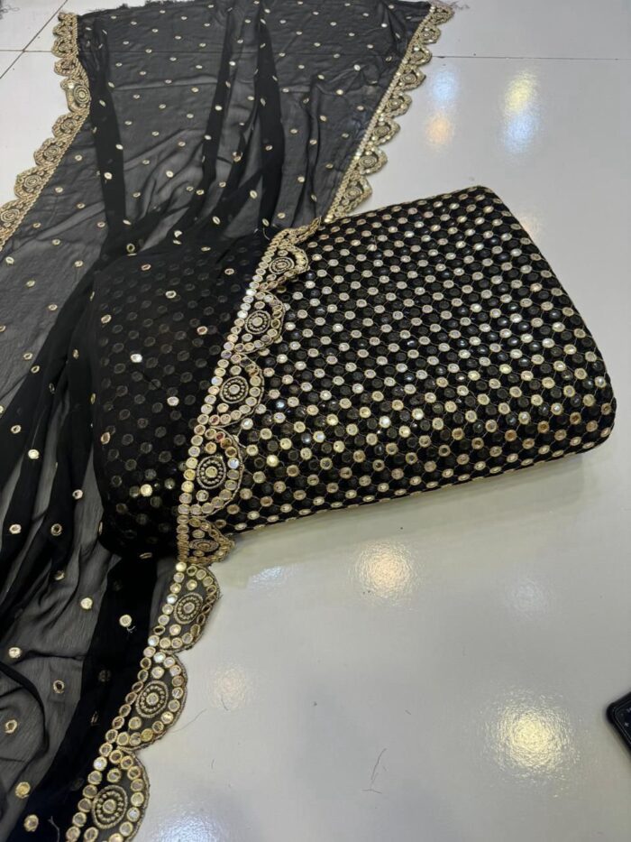 New Heavy Embroidery Full Heavy Jaal 09MM Back front Same With chiffon Cut work Heavy Border Dupatt - Image 5