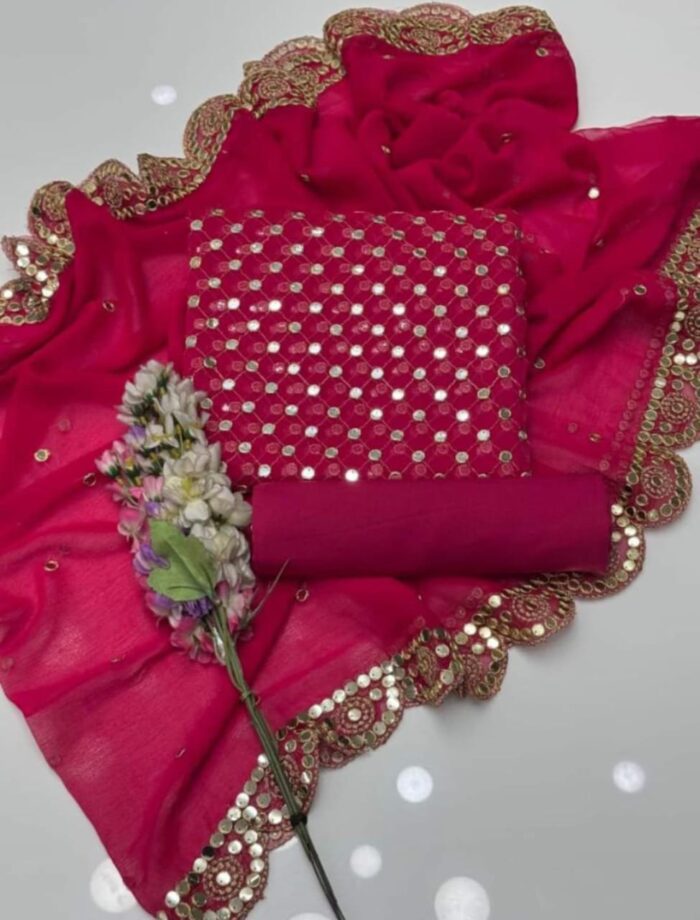 New Heavy Embroidery Full Heavy Jaal 09MM Back front Same With chiffon Cut work Heavy Border Dupatt - Image 6