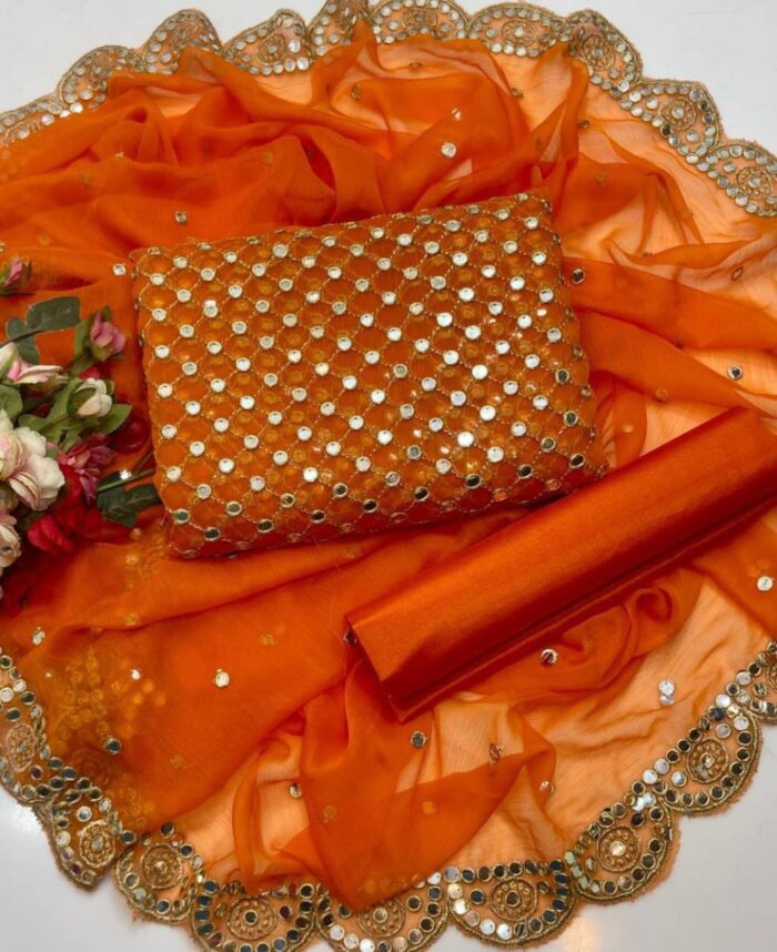 New Heavy Embroidery Full Heavy Jaal 09MM Back front Same With chiffon Cut work Heavy Border Dupatt - Image 8