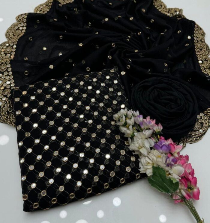 New Heavy Embroidery Full Heavy Jaal 09MM Back front Same With chiffon Cut work Heavy Border Dupatt