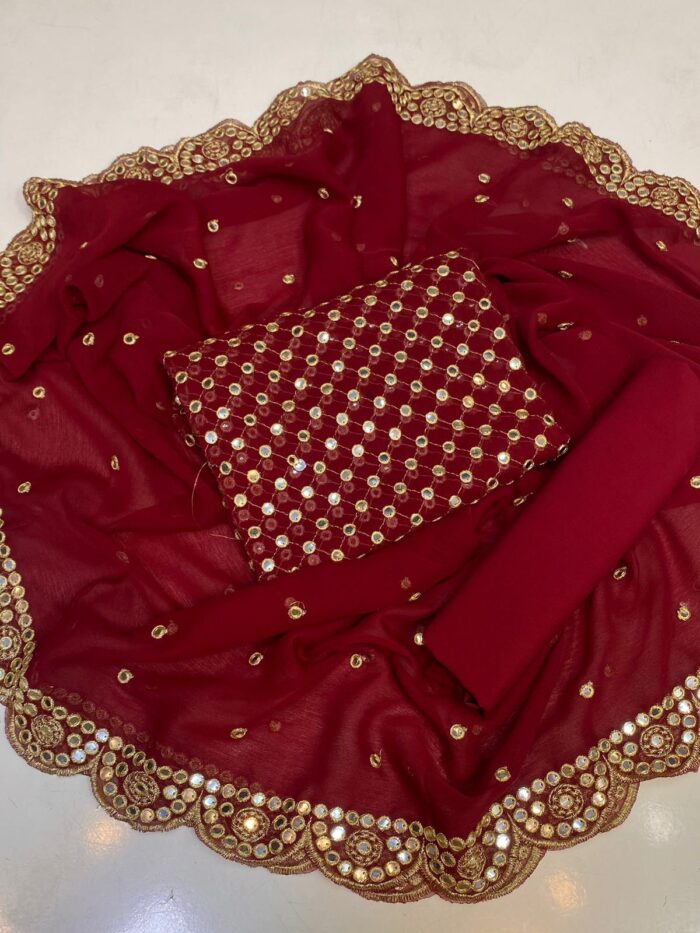 New Heavy Embroidery Full Heavy Jaal 09MM Back front Same With chiffon Cut work Heavy Border Dupatt - Image 9