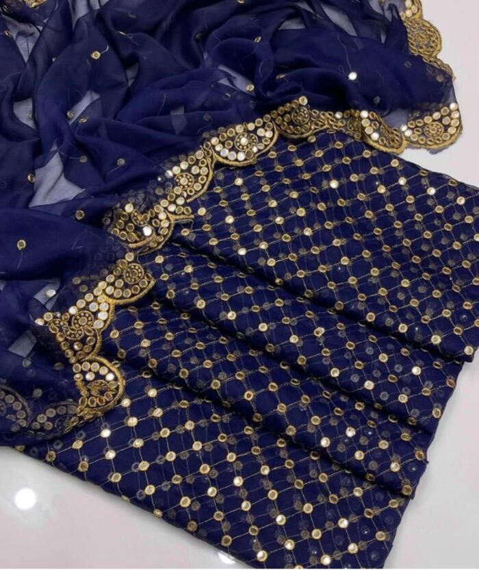 New Heavy Embroidery Full Heavy Jaal 09MM Back front Same With chiffon Cut work Heavy Border Dupatt - Image 10
