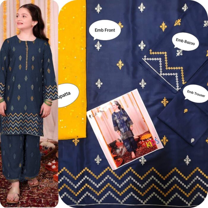 BRAND : *MARIA.B , LAAM*
kids luxury cotton embroidered unstiched 3pc - Image 12