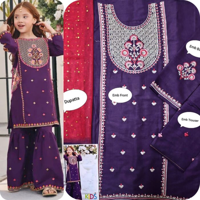 BRAND : *MARIA.B , LAAM*
kids luxury cotton embroidered unstiched 3pc - Image 21
