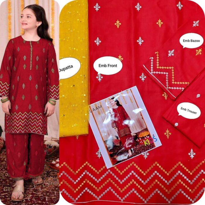 BRAND : *MARIA.B , LAAM*
kids luxury cotton embroidered unstiched 3pc - Image 14