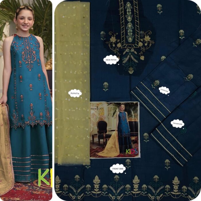 BRAND : *MARIA.B , LAAM*
kids luxury cotton embroidered unstiched 3pc - Image 3