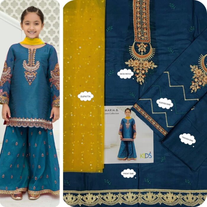 BRAND : *MARIA.B , LAAM*
kids luxury cotton embroidered unstiched 3pc - Image 4