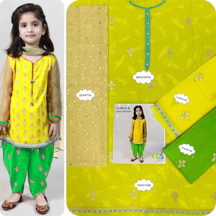 BRAND : *MARIA.B , LAAM*
kids luxury cotton embroidered unstiched 3pc - Image 15