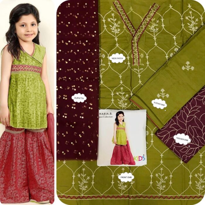 BRAND : *MARIA.B , LAAM*
kids luxury cotton embroidered unstiched 3pc - Image 13