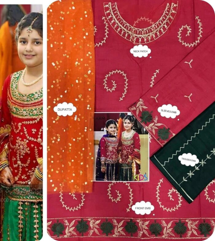BRAND : *MARIA.B , LAAM*
kids luxury cotton embroidered unstiched 3pc - Image 5