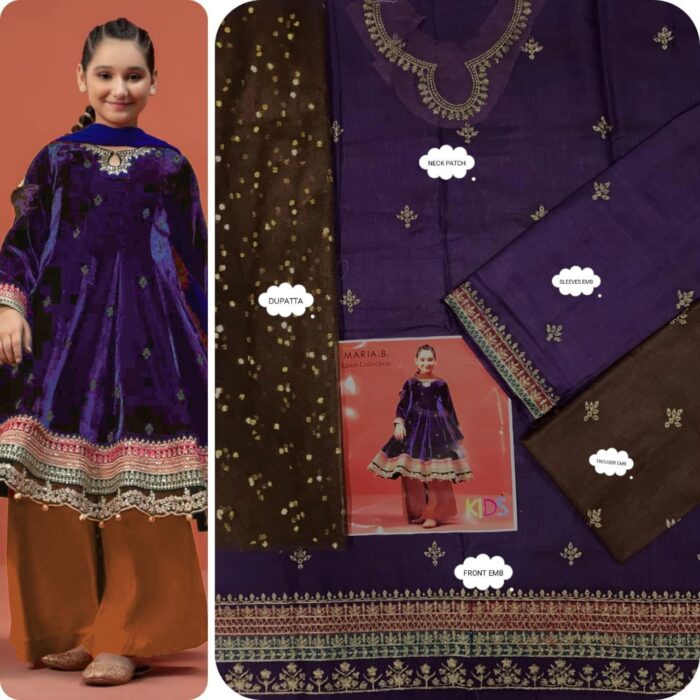 BRAND : *MARIA.B , LAAM*
kids luxury cotton embroidered unstiched 3pc - Image 16