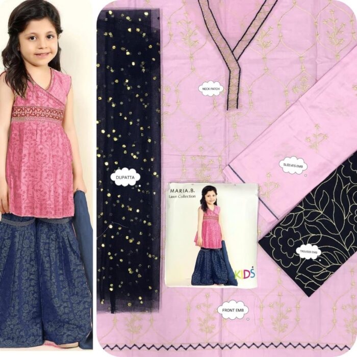 BRAND : *MARIA.B , LAAM*
kids luxury cotton embroidered unstiched 3pc