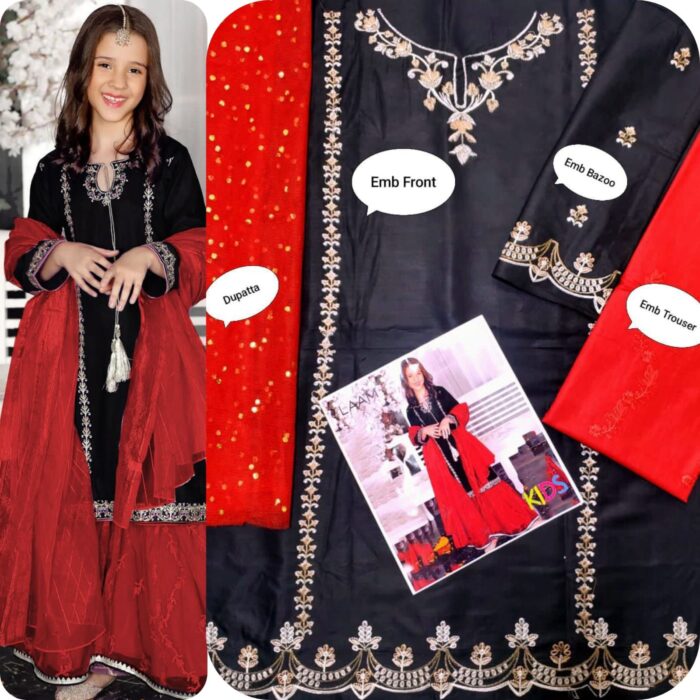 BRAND : *MARIA.B , LAAM*
kids luxury cotton embroidered unstiched 3pc - Image 22