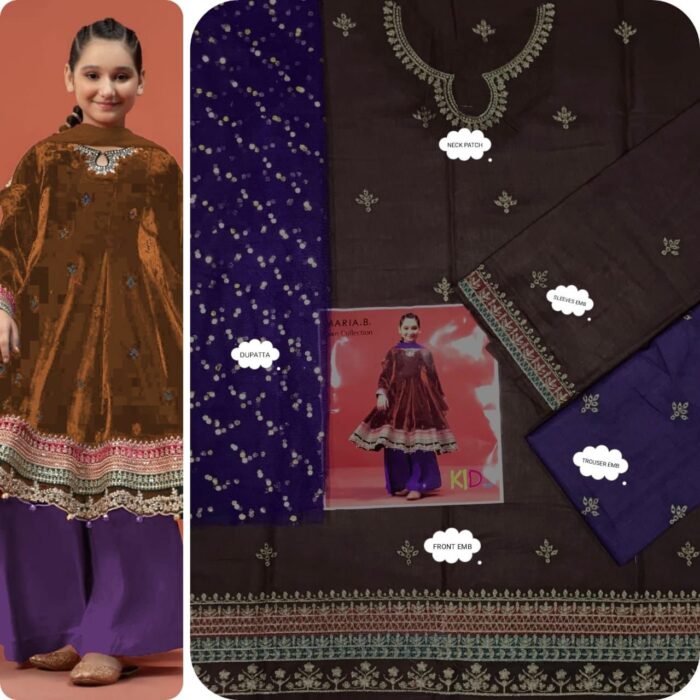 BRAND : *MARIA.B , LAAM*
kids luxury cotton embroidered unstiched 3pc - Image 10
