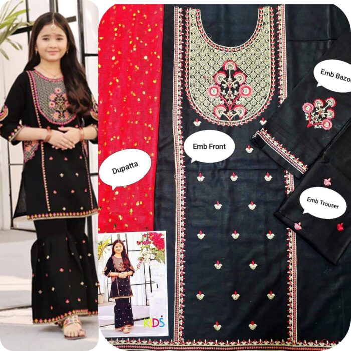 BRAND : *MARIA.B , LAAM*
kids luxury cotton embroidered unstiched 3pc - Image 11