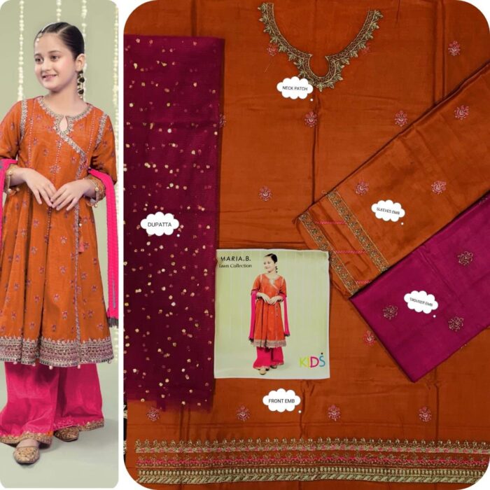 BRAND : *MARIA.B , LAAM*
kids luxury cotton embroidered unstiched 3pc - Image 23