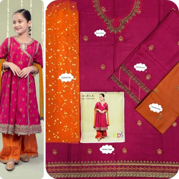BRAND : *MARIA.B , LAAM*
kids luxury cotton embroidered unstiched 3pc - Image 24