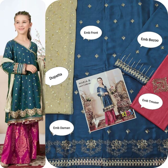 BRAND : *MARIA.B , LAAM*
kids luxury cotton embroidered unstiched 3pc - Image 19