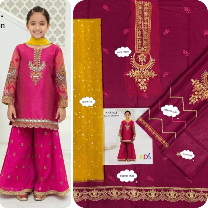 BRAND : *MARIA.B , LAAM*
kids luxury cotton embroidered unstiched 3pc - Image 17