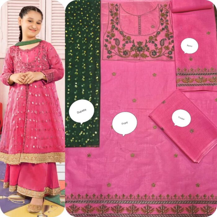 BRAND : *MARIA.B , LAAM*
kids luxury cotton embroidered unstiched 3pc - Image 6