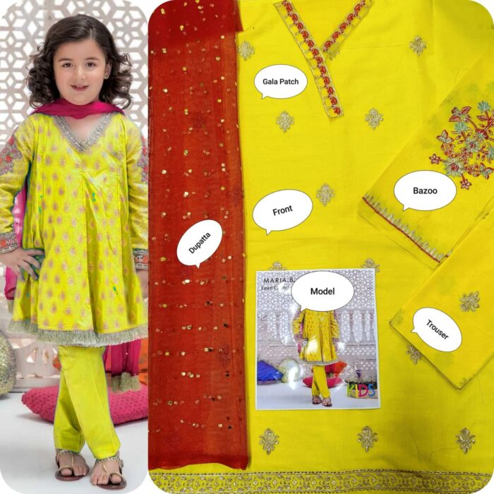BRAND : *MARIA.B , LAAM*
kids luxury cotton embroidered unstiched 3pc - Image 26