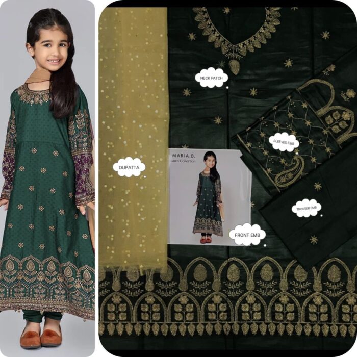 BRAND : *MARIA.B , LAAM*
kids luxury cotton embroidered unstiched 3pc - Image 9