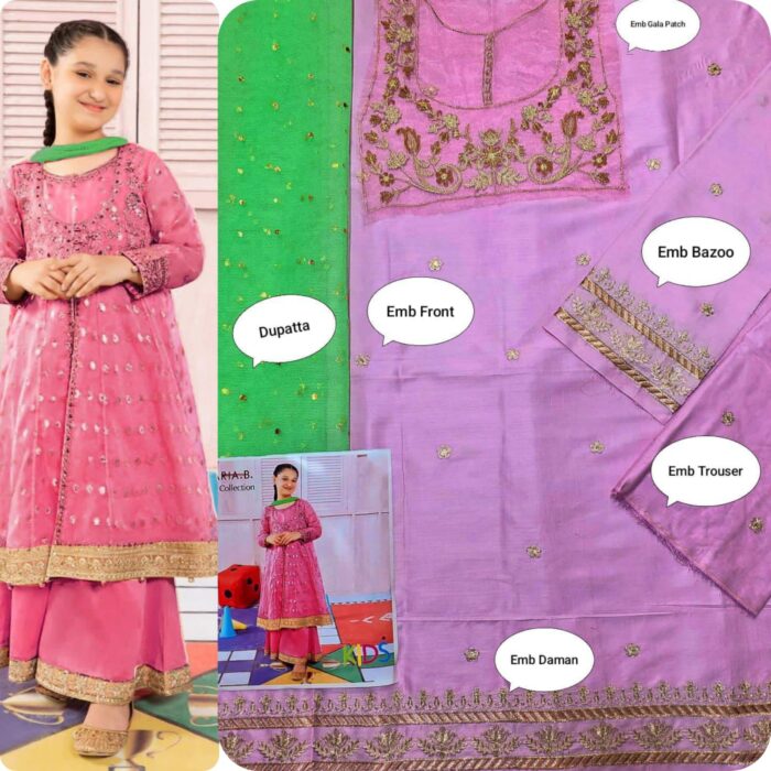 BRAND : *MARIA.B , LAAM*
kids luxury cotton embroidered unstiched 3pc - Image 18